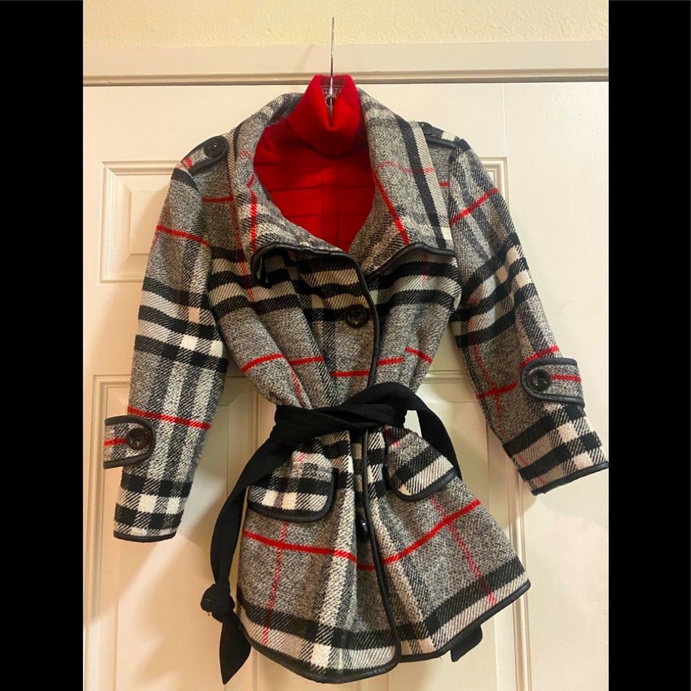 Plaid wool~ blend coat